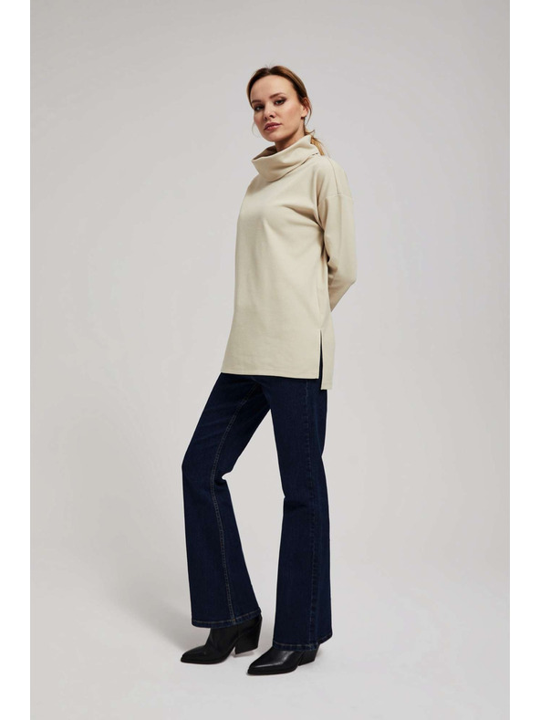 Moodo Hoodie s širokim ovratnikom peščene barve Moodo