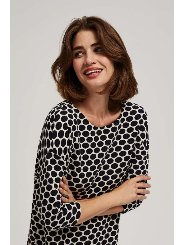 Moodo Bela in temno modra bluza z geometrijskim vzorcem Moodo