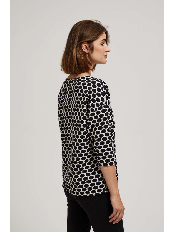 Moodo Bela in temno modra bluza z geometrijskim vzorcem Moodo