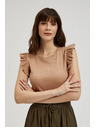 Moodo Rebrasta bluza z volančkom na ramenih béžna Moodo