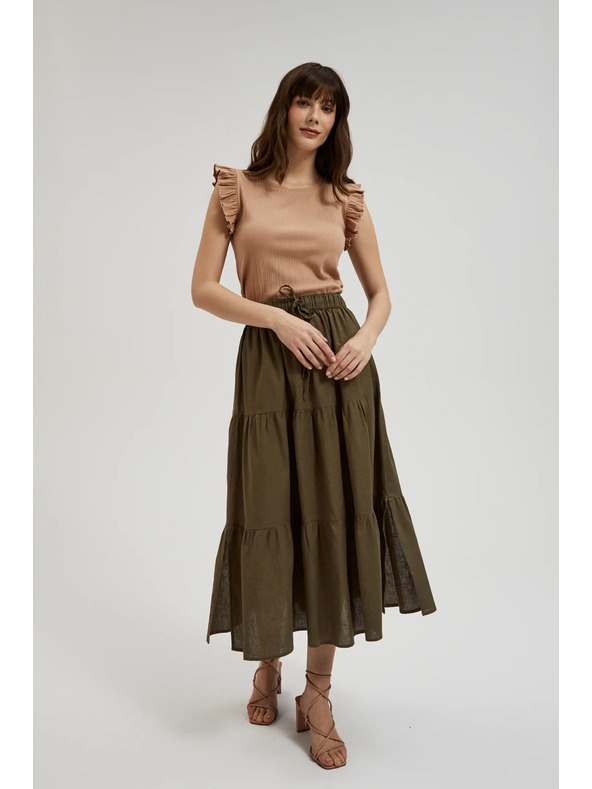 Moodo Rebrasta bluza z volančkom na ramenih béžna Moodo