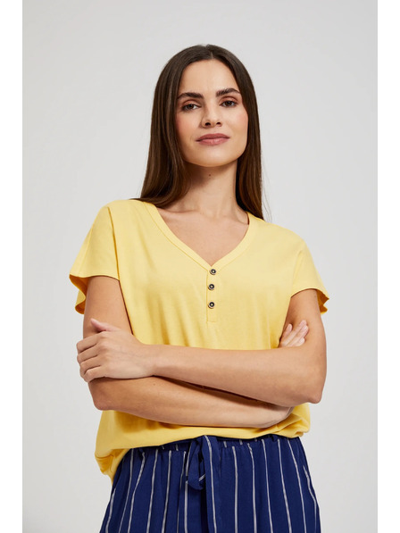 Moodo Rumena majica z gumbi na izrezu Moodo