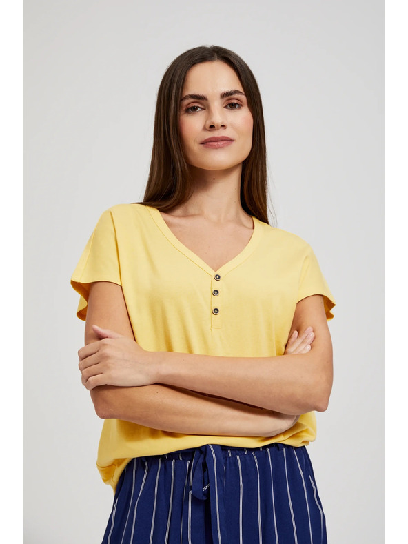 Moodo Rumena majica z gumbi na izrezu Moodo