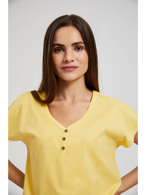 Moodo Rumena majica z gumbi na izrezu Moodo