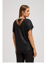 Moodo Elegantna črna bluza z V-izrezom iz sijajnega materiala Moodo