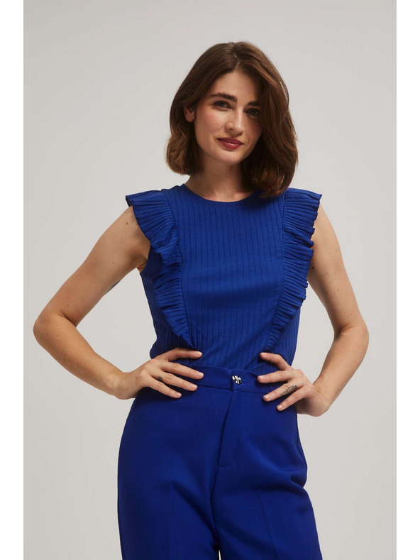 Moodo Rebrasta bluza z volančkom modra Moodo