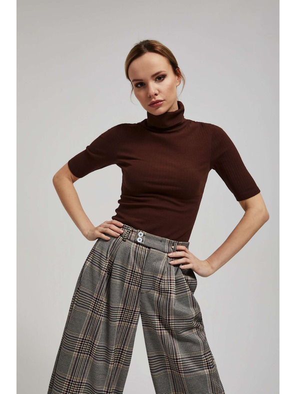 Moodo Rebrasta bluza z visokim ovratnikom rjava Moodo