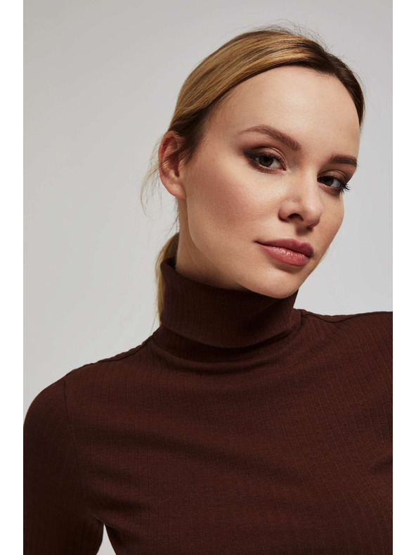 Moodo Rebrasta bluza z visokim ovratnikom rjava Moodo