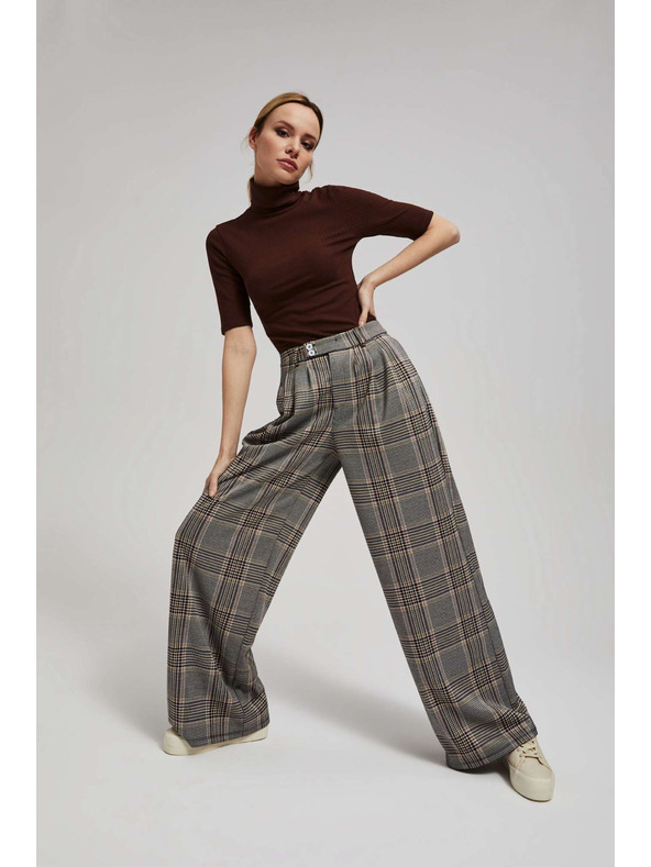 Moodo Rebrasta bluza z visokim ovratnikom rjava Moodo