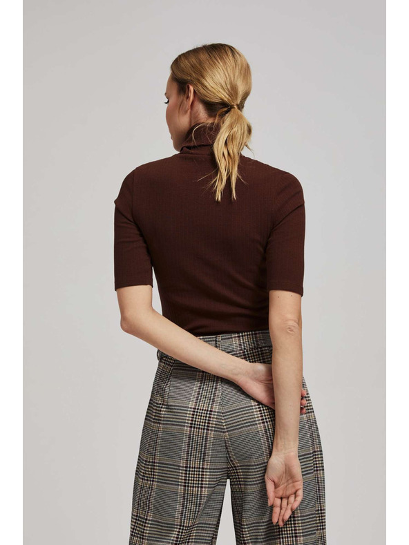 Moodo Rebrasta bluza z visokim ovratnikom rjava Moodo