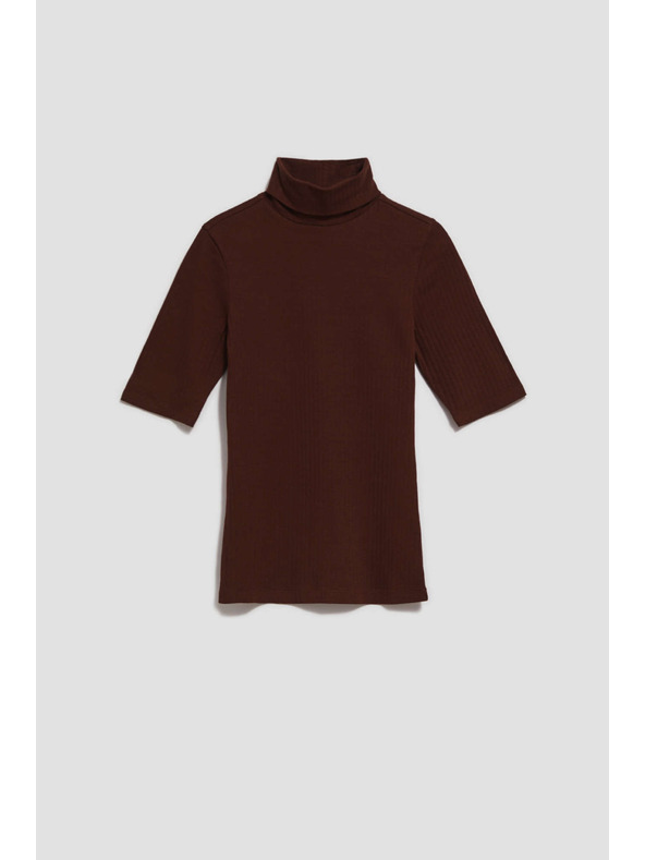 Moodo Rebrasta bluza z visokim ovratnikom rjava Moodo