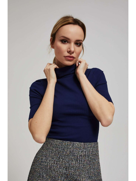 Moodo Rebrasta bluza z visokim ovratnikom temno modra Moodo