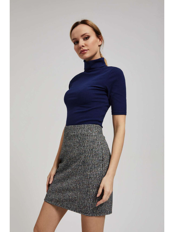 Moodo Rebrasta bluza z visokim ovratnikom temno modra Moodo