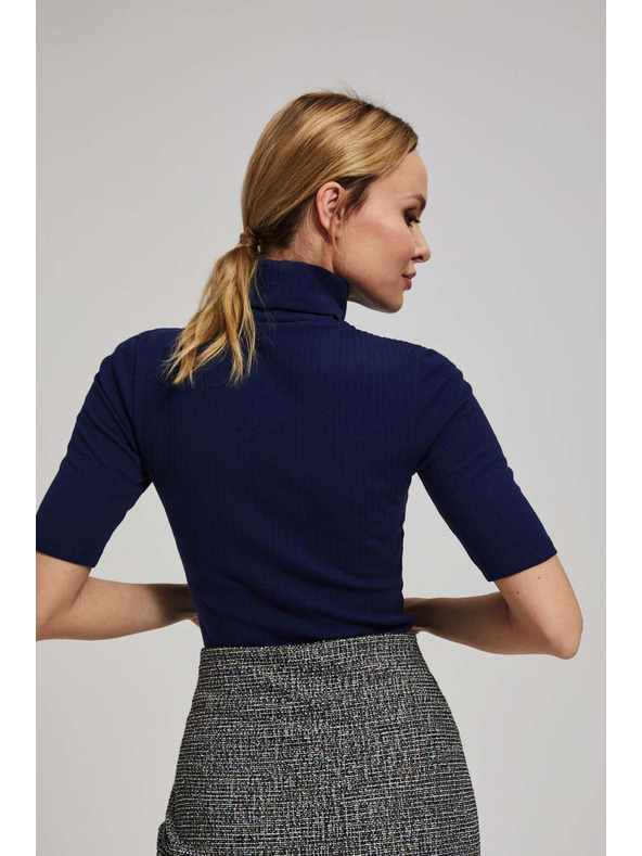 Moodo Rebrasta bluza z visokim ovratnikom temno modra Moodo