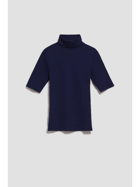 Moodo Rebrasta bluza z visokim ovratnikom temno modra Moodo