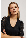 Moodo Črna čipkasta bluza z napihnjnimi rokavi Moodo