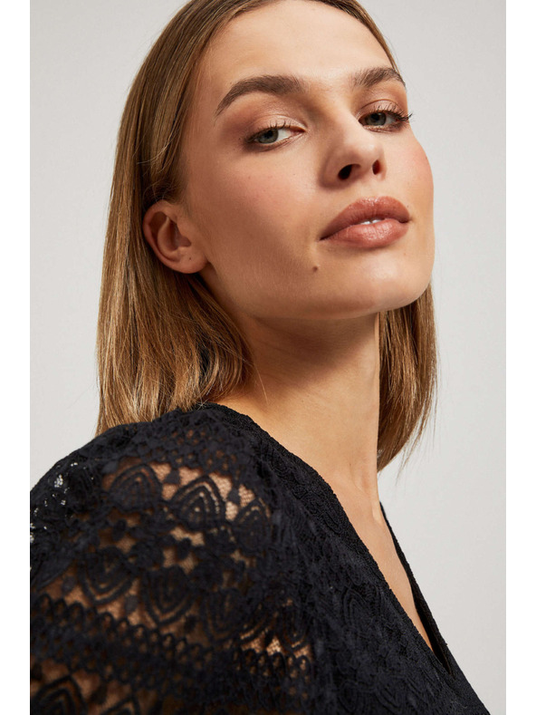 Moodo Črna čipkasta bluza z napihnjnimi rokavi Moodo