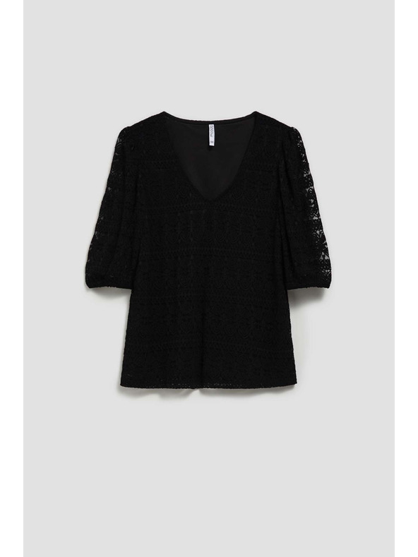 Moodo Črna čipkasta bluza z napihnjnimi rokavi Moodo