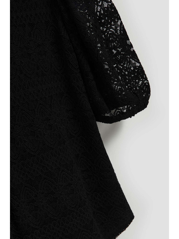 Moodo Črna čipkasta bluza z napihnjnimi rokavi Moodo
