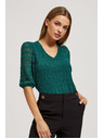 Moodo Smaragdna čipkasta bluza z napihnjnimi rokavi Moodo
