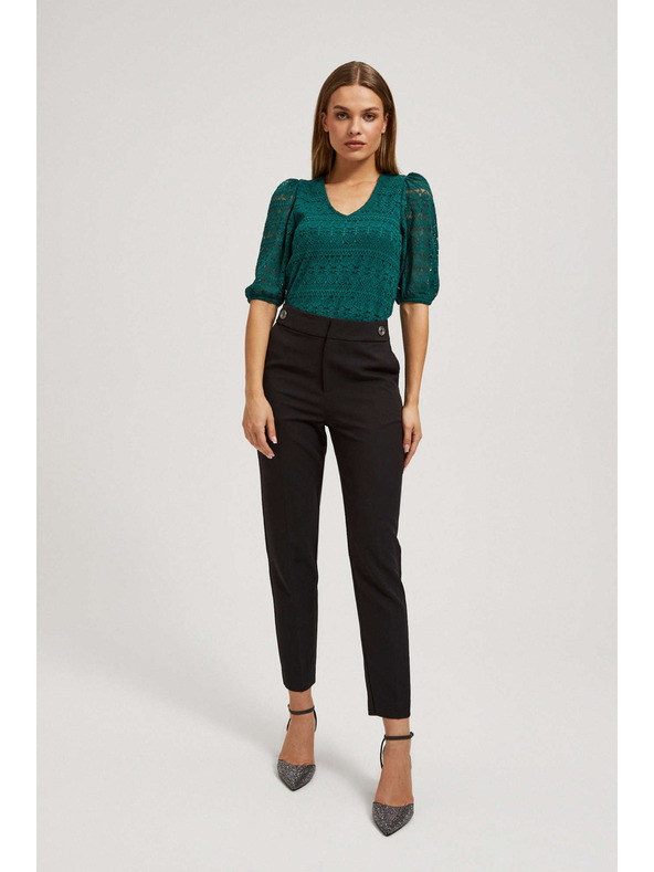 Moodo Smaragdna čipkasta bluza z napihnjnimi rokavi Moodo