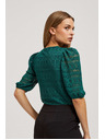 Moodo Smaragdna čipkasta bluza z napihnjnimi rokavi Moodo