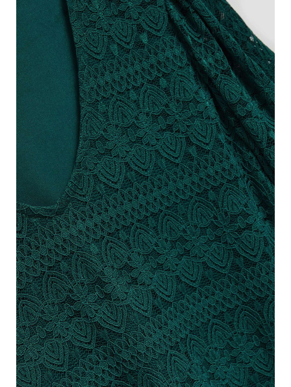 Moodo Smaragdna čipkasta bluza z napihnjnimi rokavi Moodo