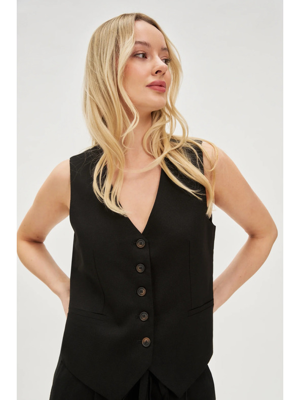 Moodo Telovnik z dodatkom lanu črn Moodo