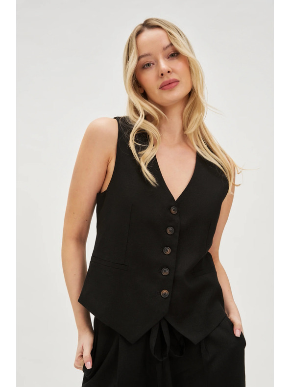 Moodo Telovnik z dodatkom lanu črn Moodo