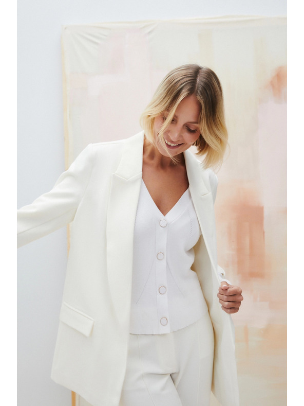 Moodo Eleganten bel suknjič z zavihrtanimi rokavi Moodo