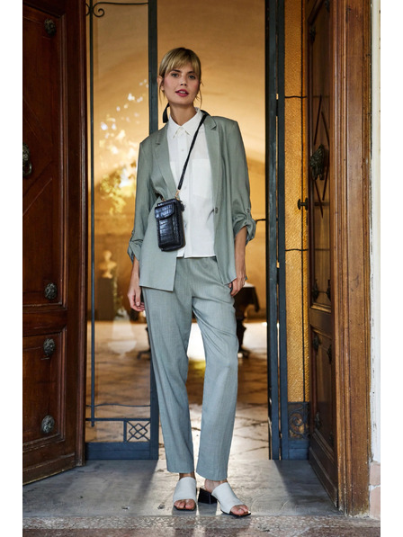 Moodo Suknjič iz viskoze in lanu olivno zelen Moodo