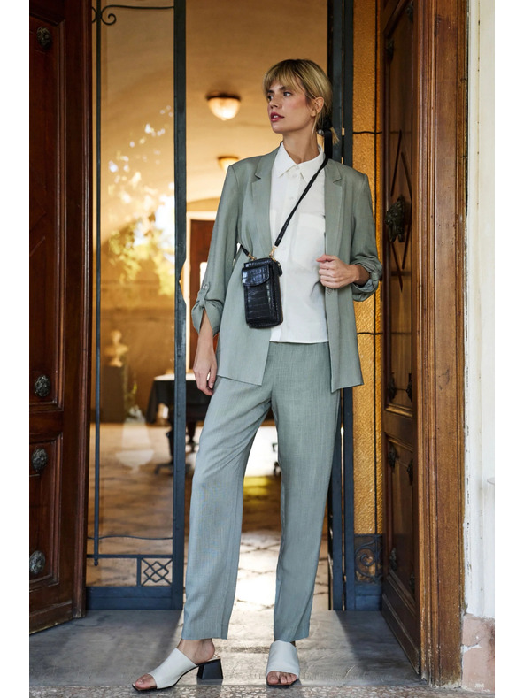 Moodo Suknjič iz viskoze in lanu olivno zelen Moodo