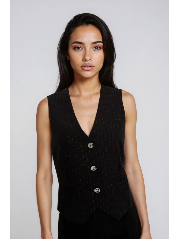 Moodo Telovnik z okrasnimi gumbi črn Moodo