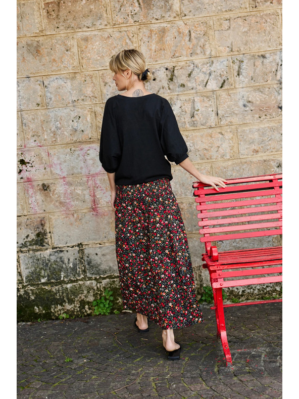 Moodo Midi krilo s cvetličnim vzorcem črna Moodo