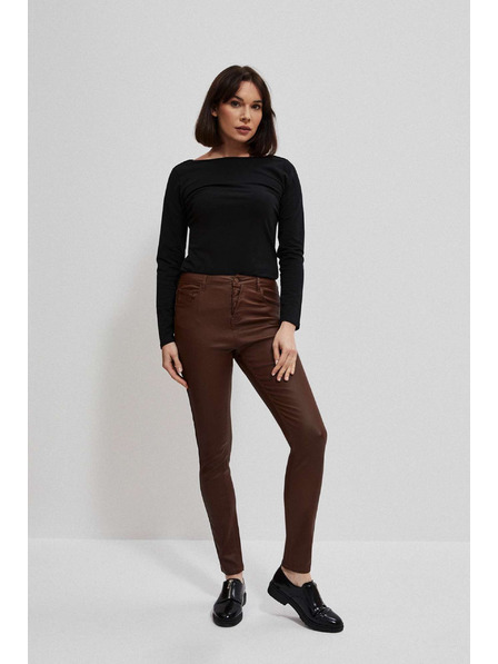 Moodo Voskane ozke hlače z žepi kostanjeve Moodo