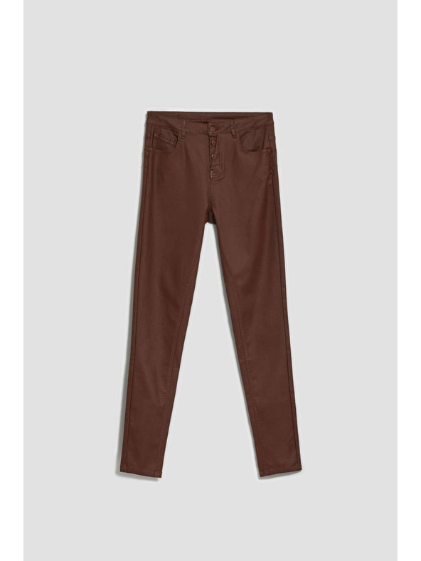 Moodo Voskane ozke hlače z žepi kostanjeve Moodo