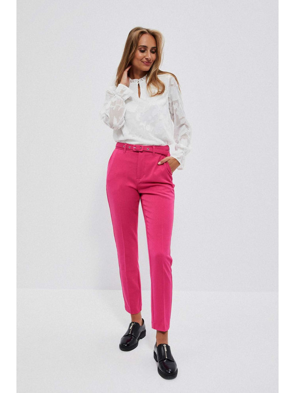 Moodo Rožnate cigaretne hlače z pasom Moodo