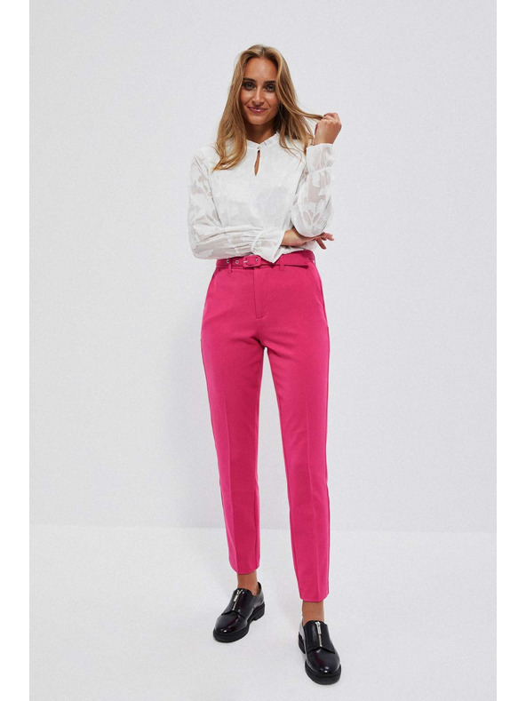 Moodo Rožnate cigaretne hlače z pasom Moodo