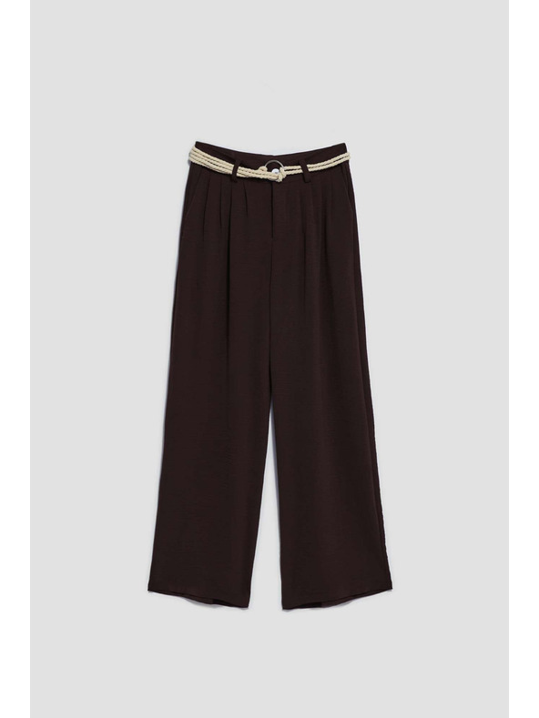 Moodo Temno rjave hlače z širokim hlačnicami Moodo