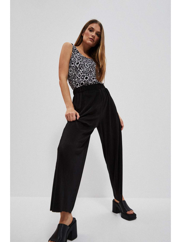 Moodo Črne hlače z širokim hlačnicami iz rebraste tkanine Moodo