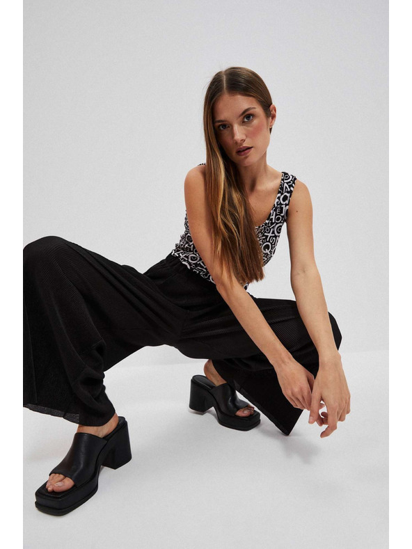 Moodo Črne hlače z širokim hlačnicami iz rebraste tkanine Moodo