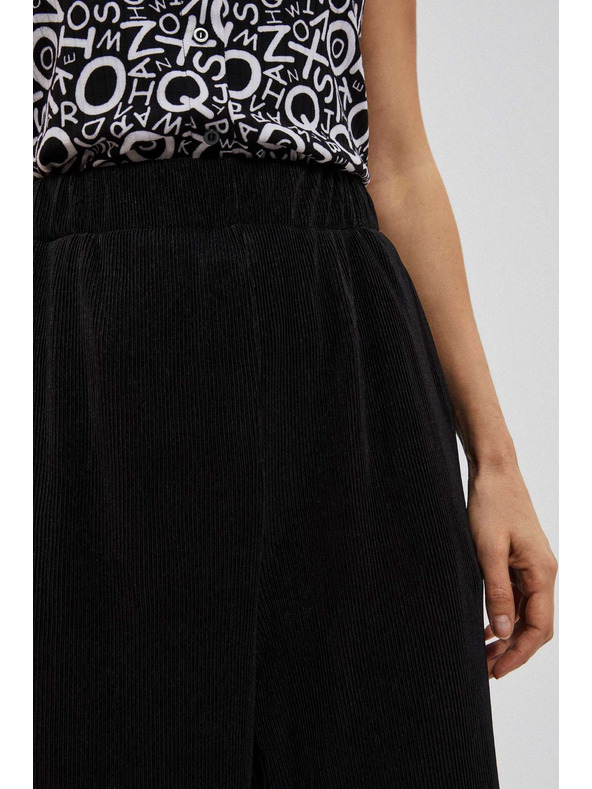 Moodo Črne hlače z širokim hlačnicami iz rebraste tkanine Moodo