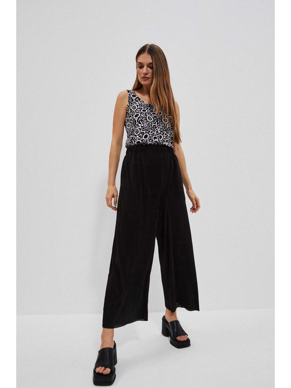 Moodo Črne hlače z širokim hlačnicami iz rebraste tkanine Moodo