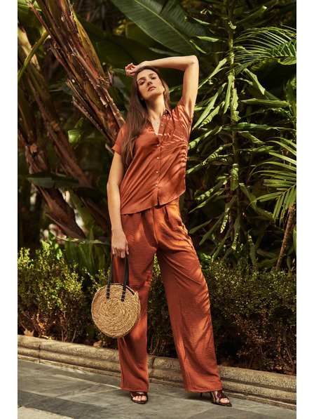 Moodo Rjave hlače z širokim hlačnicami Moodo