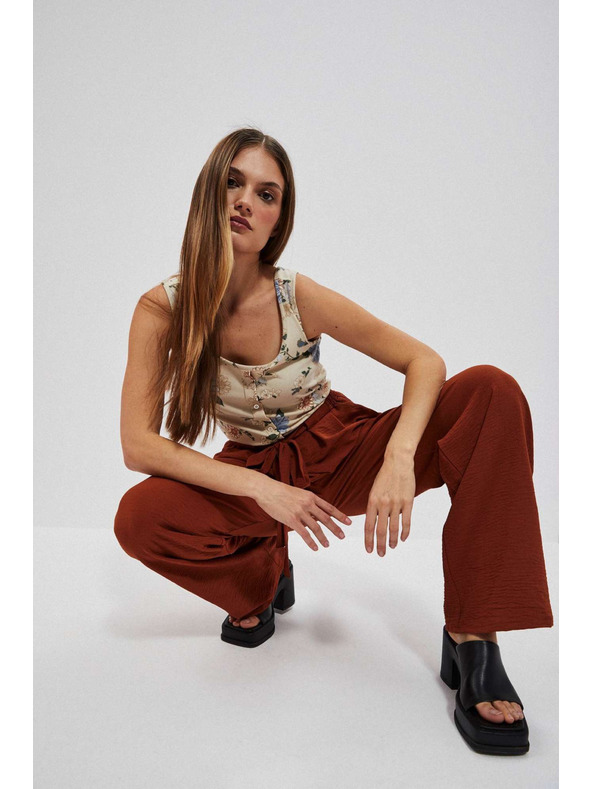 Moodo Rjave hlače z širokim hlačnicami Moodo