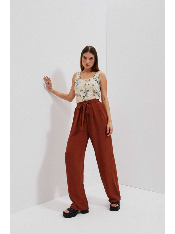 Moodo Rjave hlače z širokim hlačnicami Moodo