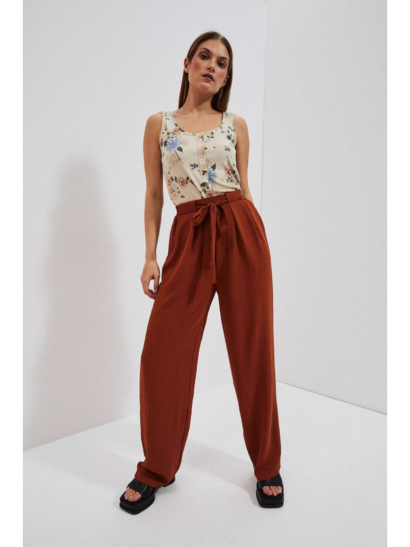 Moodo Rjave hlače z širokim hlačnicami Moodo