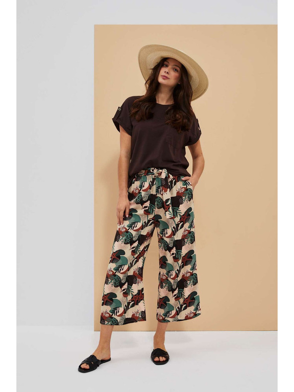 Moodo Vzorčaste hlačke kullotes temno bež Moodo