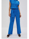 Moodo Azurne hlače z širokim hlačnicami Moodo
