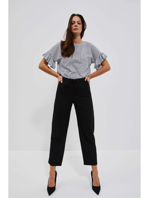 Moodo Lanene hlače z ravnimi hlačnicami črne Moodo
